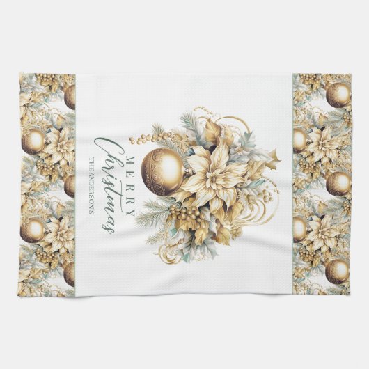 Elegante klassieke gouden munt luxe kerstboeket theedoek (Horizontaal)