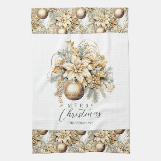 Elegante klassieke gouden munt luxe kerstboeket theedoek (Verticaal)