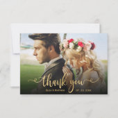 Elegante klassieke gouden script foto overlay brui bedankkaart (Voorkant)