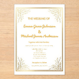 Elegante klassieke goudfolie acryl uitnodigingen