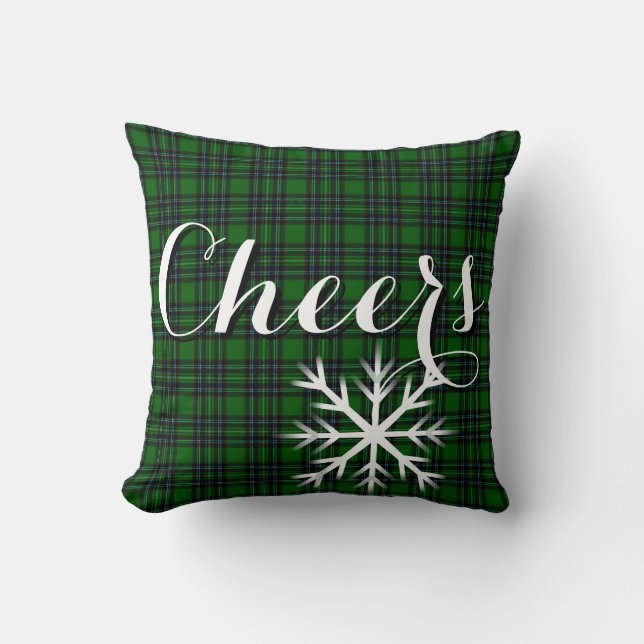 Elegante klassieke Green Black Plaid sneeuwvlok Kussen (Voorkant)