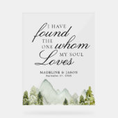 Elegante klassieke groen bos bergen bruiloft acryl bord (Voorkant)