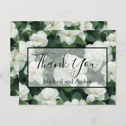 Elegante klassieke groene botanische witte bloemen bedankkaart (Voorkant / Achterkant)