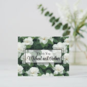 Elegante klassieke groene botanische witte bloemen bedankkaart (Staand voorkant)