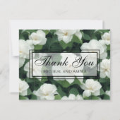 Elegante klassieke groene botanische witte bloemen bedankkaart (Voorkant)