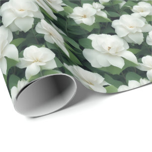 Elegante klassieke groene botanische witte bloemen cadeaupapier