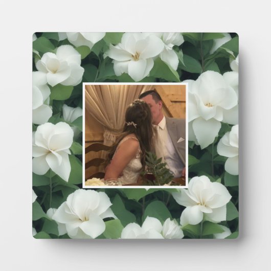 Elegante klassieke groene botanische witte bloemen fotoplaat (Voorkant)