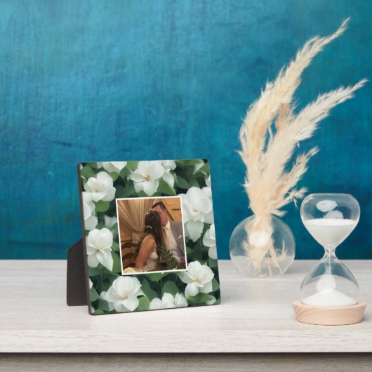 Elegante klassieke groene botanische witte bloemen fotoplaat (Insitu)