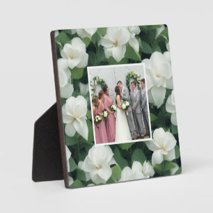 Elegante klassieke groene botanische witte bloemen fotoplaat