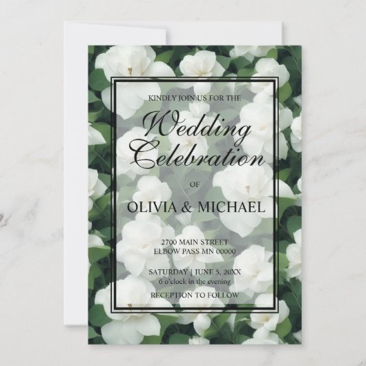 Elegante klassieke groene botanische witte bloemen kaart (Voorkant)