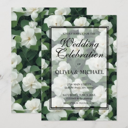 Elegante klassieke groene botanische witte bloemen kaart (Voorkant / Achterkant)