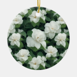 Elegante klassieke groene botanische witte bloemen keramisch ornament