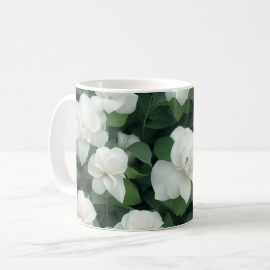 Elegante klassieke groene botanische witte bloemen koffiemok (Voorkant links)