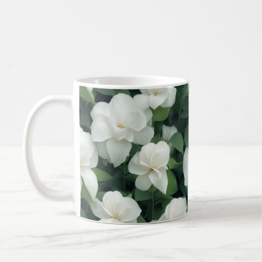 Elegante klassieke groene botanische witte bloemen koffiemok (Links)