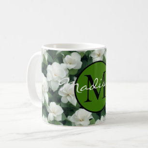 Elegante klassieke groene botanische witte bloemen koffiemok