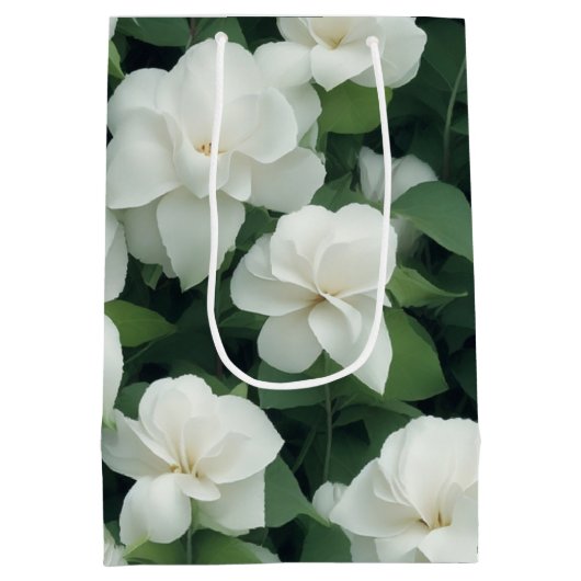 Elegante klassieke groene botanische witte bloemen medium cadeauzakje (Achterkant)