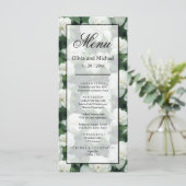 Elegante klassieke groene botanische witte bloemen menu (Staand voorkant)