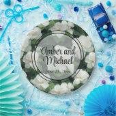 Elegante klassieke groene botanische witte bloemen papieren bordje (Feest)