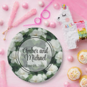 Elegante klassieke groene botanische witte bloemen papieren bordje (Feest)