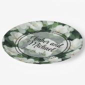 Elegante klassieke groene botanische witte bloemen papieren bordje (Gekanteld)