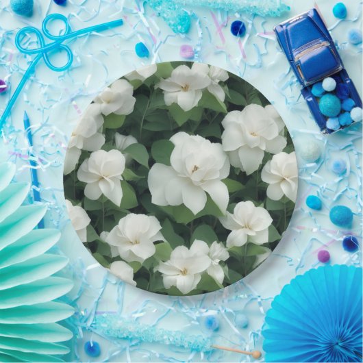 Elegante klassieke groene botanische witte bloemen papieren bordje (Feest)