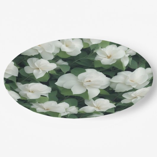 Elegante klassieke groene botanische witte bloemen papieren bordje (Gekanteld)