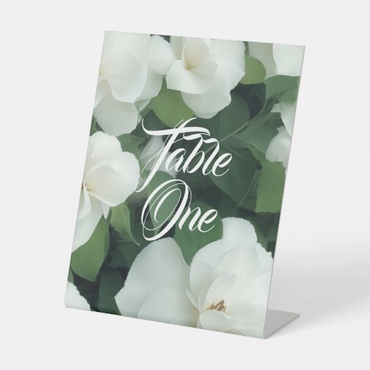 Elegante klassieke groene botanische witte bloemen reclamebord met voetstuk (Voorkant)