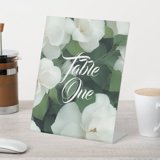 Elegante klassieke groene botanische witte bloemen reclamebord met voetstuk (Insitu)