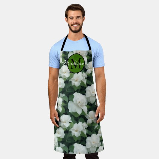 Elegante klassieke groene botanische witte bloemen schort (Gedragen)