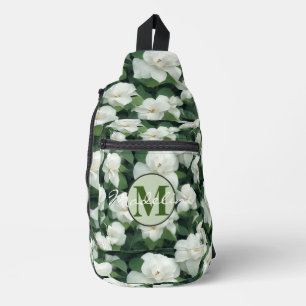 Elegante klassieke groene botanische witte bloemen sling bag