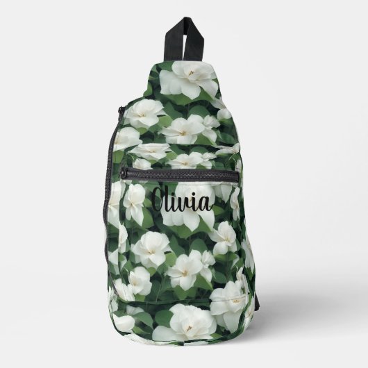 Elegante klassieke groene botanische witte bloemen sling bag (Voorkant)