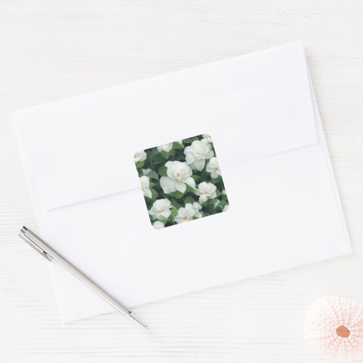 Elegante klassieke groene botanische witte bloemen vierkante sticker (Envelop)