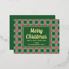 Elegante Klassieke Groene Geruite Kerst Goud Folie Feestdagen Briefkaart