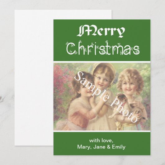 Elegante, klassieke groene Merry Christmas fotokaa Feestdagenkaart (Voorkant / Achterkant)