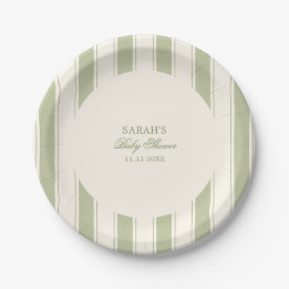 Elegante Klassieke Groene Strepen Baby Shower Papieren Bordje