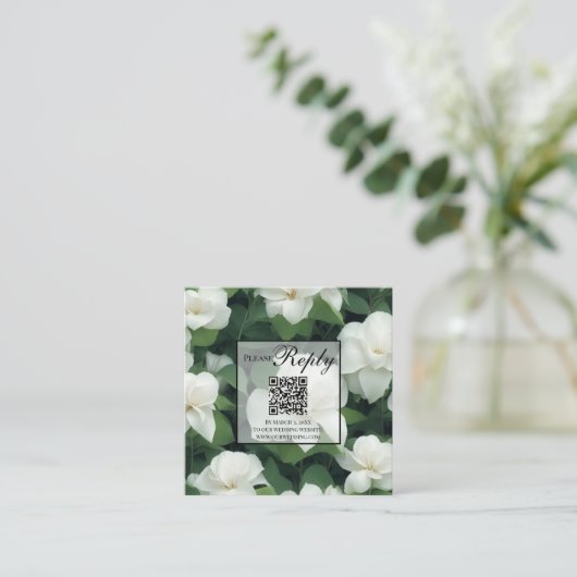 Elegante klassieke groene witte bloemblaadjes QR c Informatiekaartje (Staand voorkant)