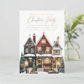 Elegante Klassieke Huizen Dorp Kerstfeest Kaart (Staand voorkant)