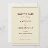 Elegante klassieke ivoor & rode script huwelijksfo save the date (Voorkant)