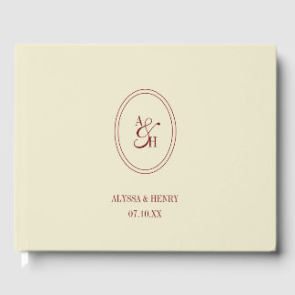 Elegante Klassieke Ivoorkleurige Crème Monogram Tr Gastenboek