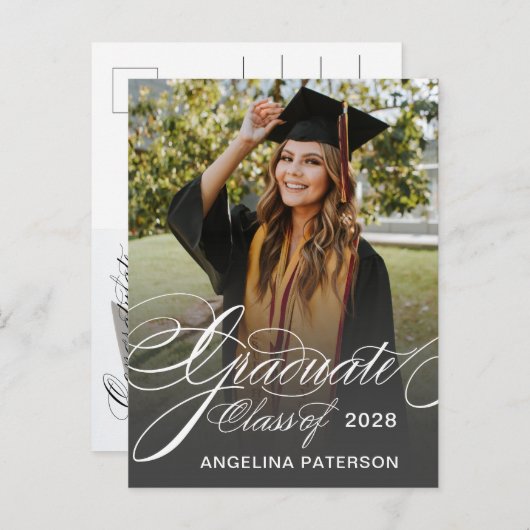 Elegante klassieke kalligrafie diploma-uitreikings uitnodiging briefkaart (Voorkant / Achterkant)