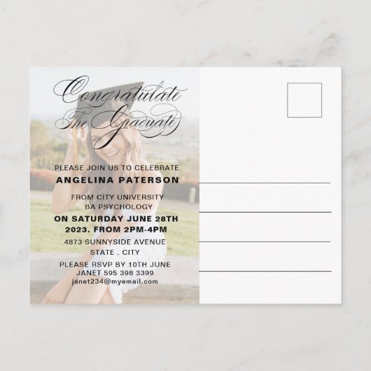 Elegante klassieke kalligrafie diploma-uitreikings uitnodiging briefkaart (Achterkant)