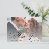 Elegante klassieke kalligrafie foto bruiloft dank bedankkaart (Staand voorkant)