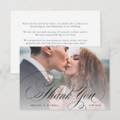 Elegante klassieke kalligrafie foto bruiloft dank bedankkaart (Voorkant / Achterkant)