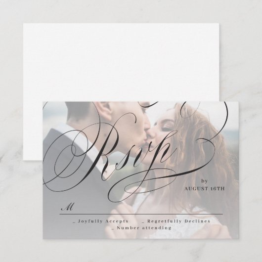 Elegante klassieke kalligrafie foto bruiloft RSVP  (Voorkant / Achterkant)