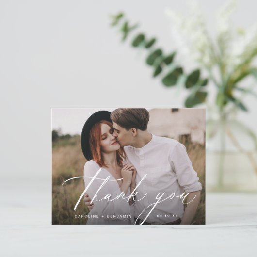 Elegante klassieke kalligrafie foto dank u postca briefkaart (Staand voorkant)