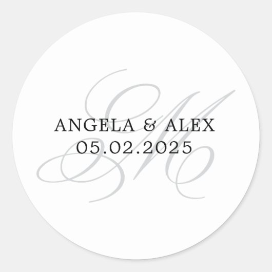 Elegante klassieke kalligrafie M Monogram bruiloft Ronde Sticker (Voorkant)