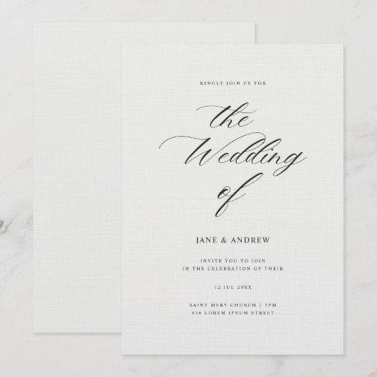 Elegante klassieke kalligrafie minimalistische bru kaart (Voorkant / Achterkant)