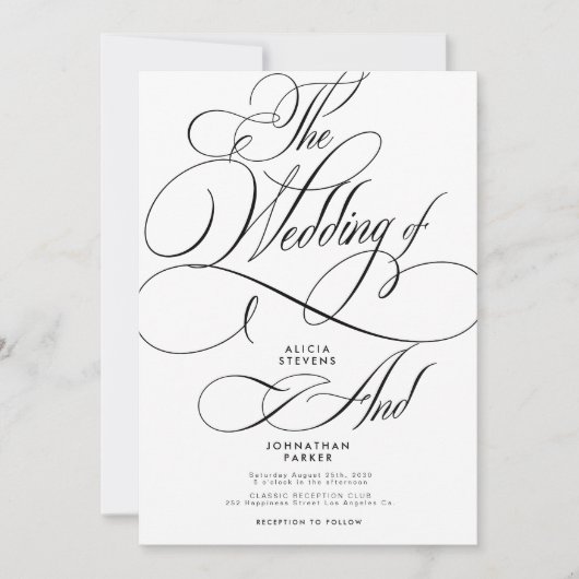 Elegante klassieke kalligrafie script bruiloft kaart (Voorkant)