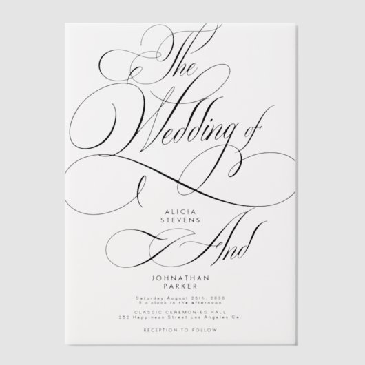 Elegante klassieke kalligrafie script bruiloft ove vellum uitnodigingen (Voorkant)