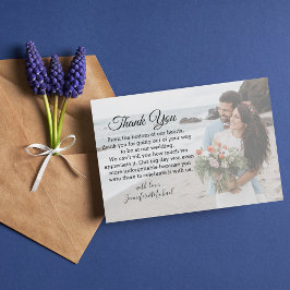 elegante klassieke kalligrafie trouwdag foto bedankkaart